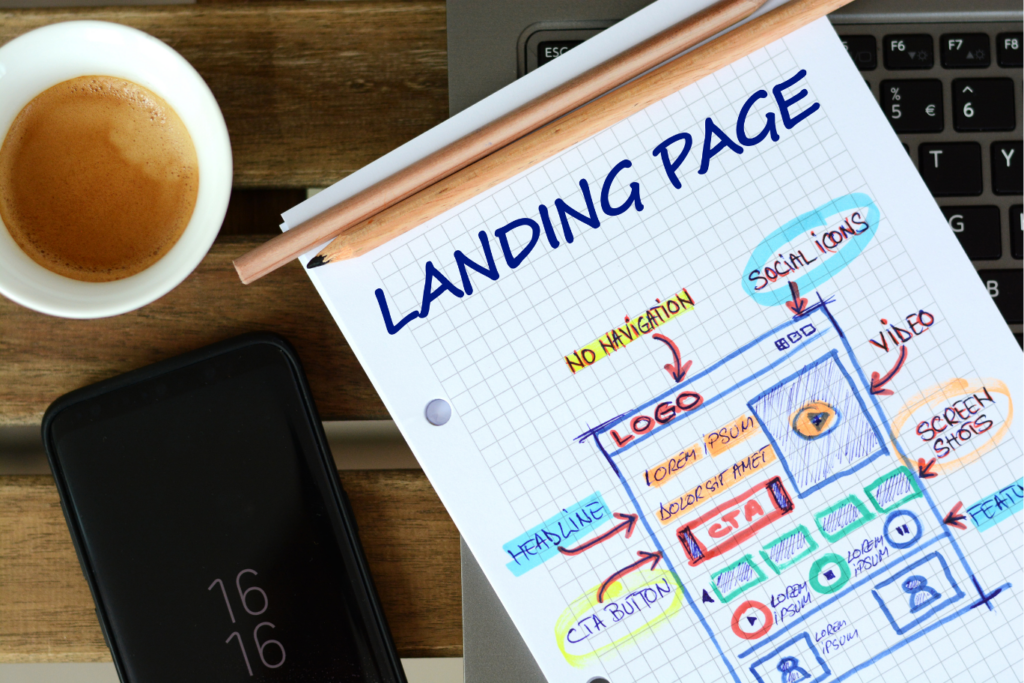 Cette image montre un schÃ©ma d'une conception de landing page, ou page de site internet. Elle montre l'importance de bien concevoir un plan avant pour rendre le site accessible et comprÃ©hensible.